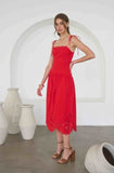 BRIENNE EYELET DETAIL SCALLOPED MIDI DRESS