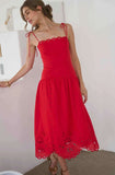 BRIENNE EYELET DETAIL SCALLOPED MIDI DRESS