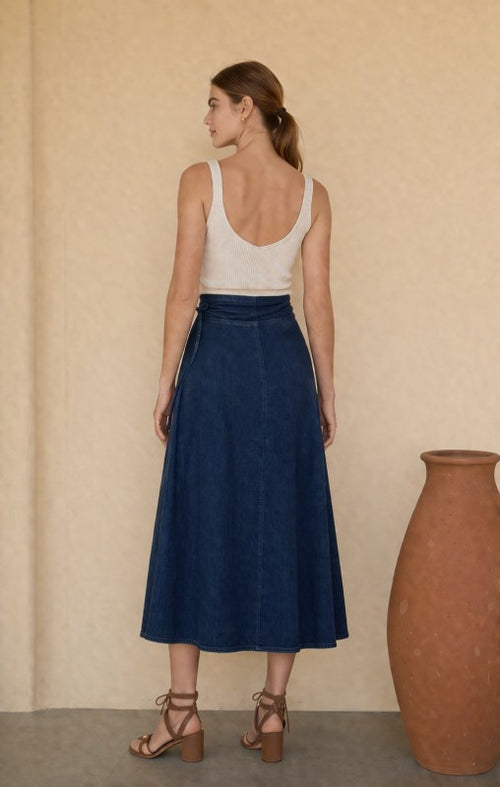 IVY ASSYMETRICAL HEM DENIM SKIRT