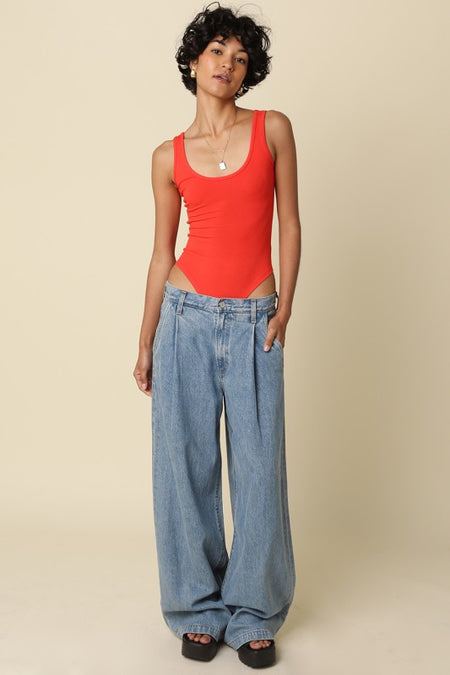 HAZEL RUFFLE HEM DARK DENIM TOP