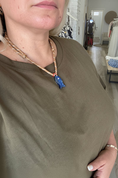 CELINA LAPIS LAZULI CORD FISH NECKLACE
