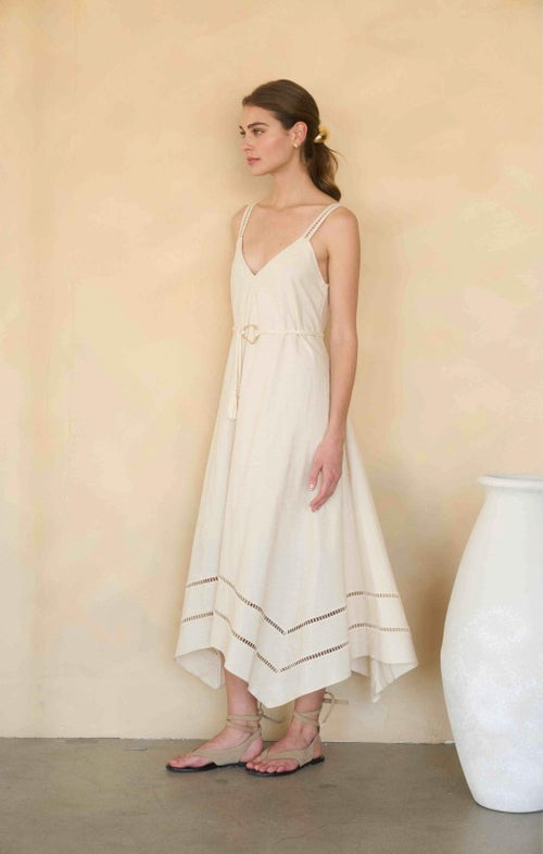 MALIK ASYMMETRIC HEM BELTED DRESS
