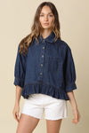 HAZEL RUFFLE HEM DARK DENIM TOP