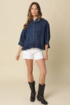 HAZEL RUFFLE HEM DARK DENIM TOP