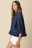 HAZEL RUFFLE HEM DARK DENIM TOP