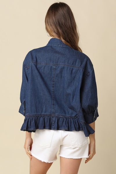 HAZEL RUFFLE HEM DARK DENIM TOP