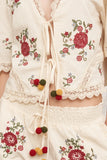 MARICELA FLORAL EMBROIDERED FRONT TIE BLOUSE