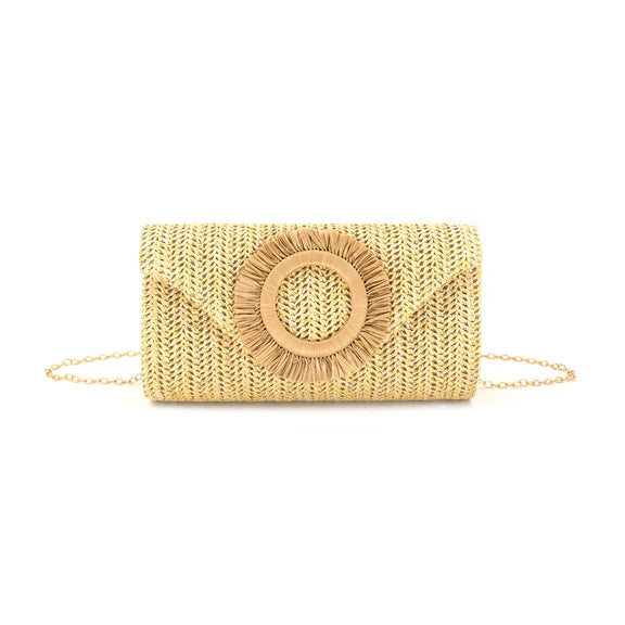 SOLEA SUNBURST RAFFIA CLUTCH