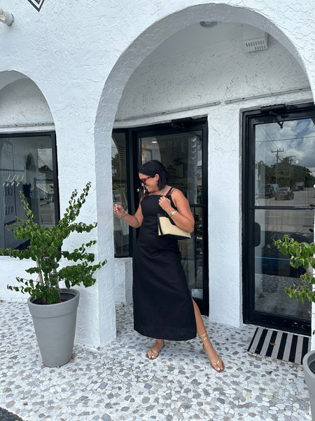 ATHENA BLACK LINEN MAXI DRESS