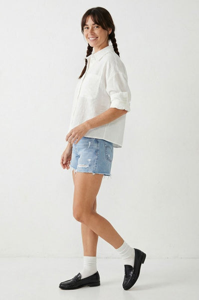 CIARA LINEN BLEND BUTTON DOWN TOP