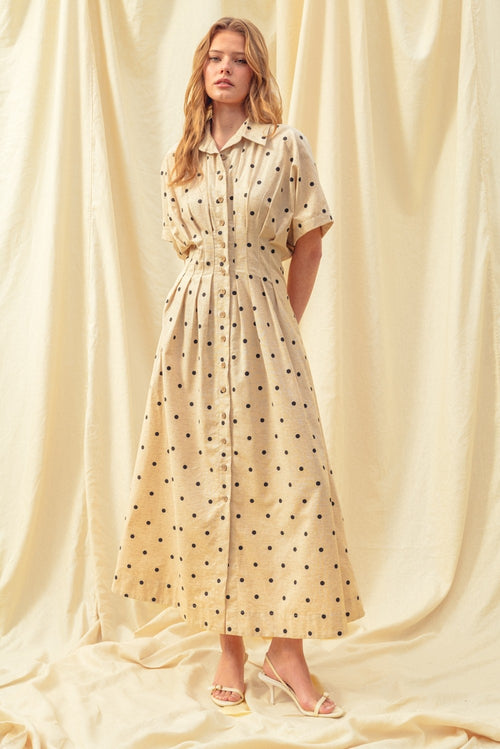 JUNI POLKA DOT SHIRT MIDI DRESS
