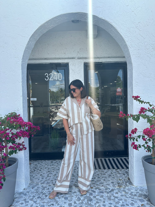 BANDERA MOCHA STRIPE WIDE LEG PANT