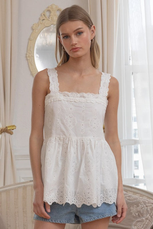PAXTON EYELET LACE BABYDOLL CAMI TOP