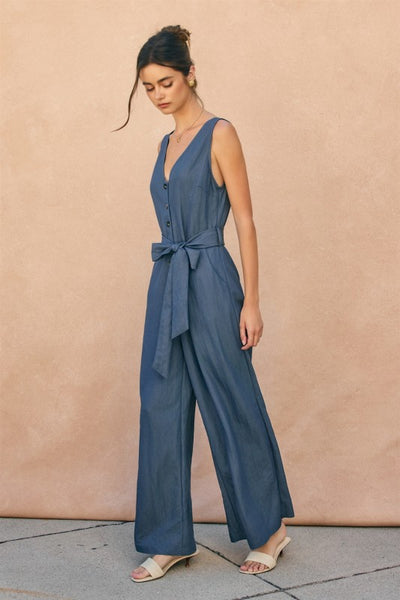 ONYX BUTTON DOWN CHAMBRAY JUMPSUIT