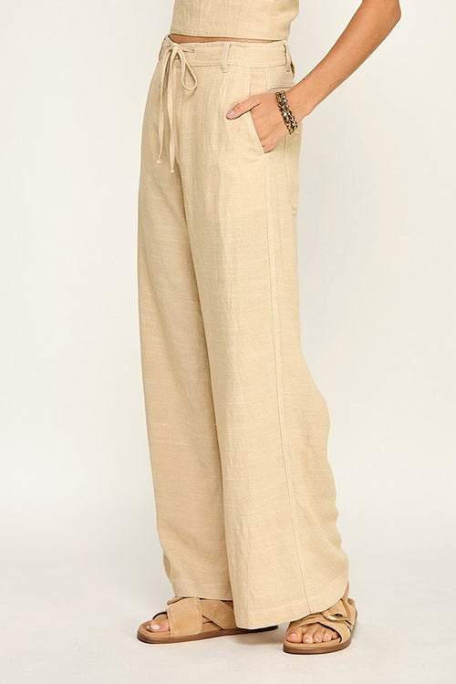 REINA LINEN STITCH WIDE LEG PANT