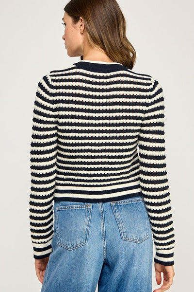 MADDIE TEXTURED STRIPED CROCHET CARDI