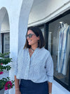 OLIVIA NAVY STRIPED BUTTON DOWN TOP