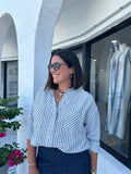 OLIVIA NAVY STRIPED BUTTON DOWN TOP