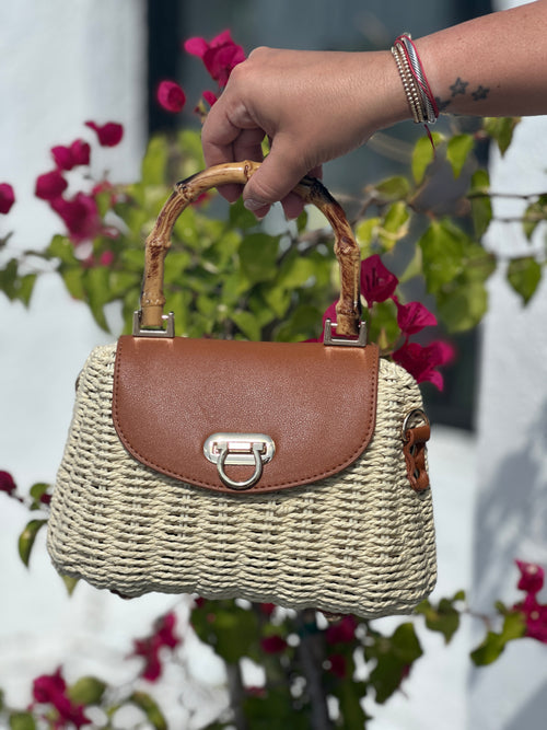 MALVIDES WICKER BAG WITH BAMBOO HANDLE