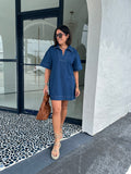 NANCY COLLARED DENIM MINI DRESS