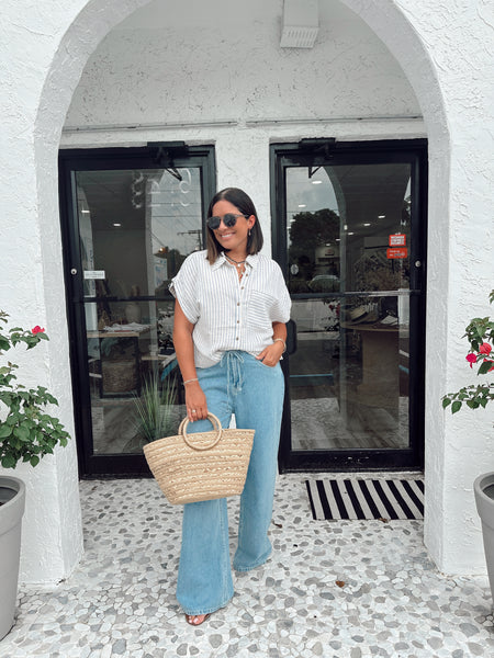 BEYRA WIDE LEG DRAWSTRING DENIM PANT
