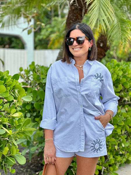 MARINE BLUE EMBROIDERED BUTTON DOWN