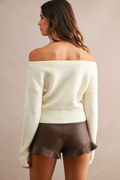 ANGELA OFF SHOULDER LIGHT SWEATER