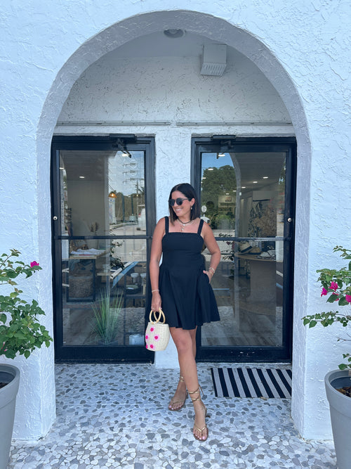 KAELI RUCHED WAIST SHIRRING FLARE DRESS