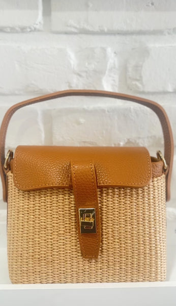 ELISA RAFFIA AND LEATHER BAG