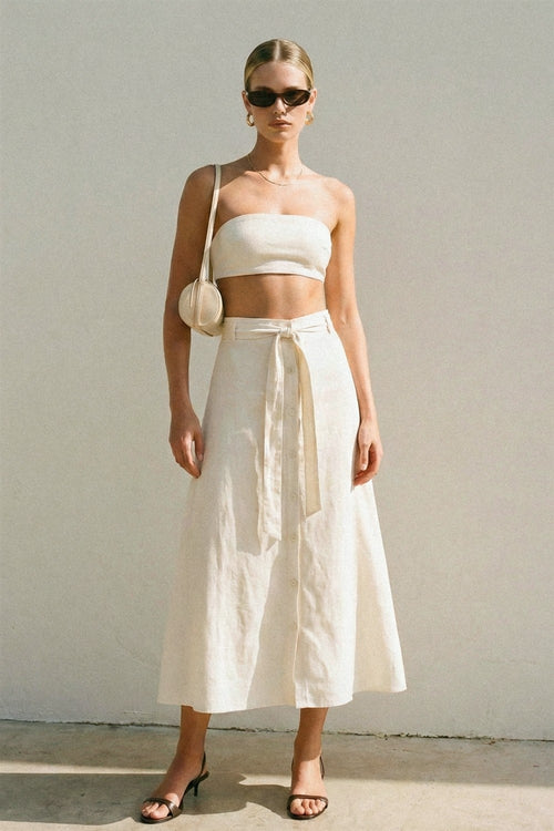 ZORA LINEN BLEND MIDI SKIRT