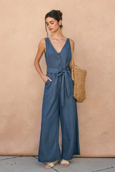 ONYX BUTTON DOWN CHAMBRAY JUMPSUIT