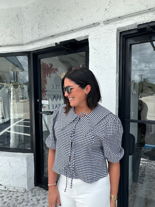 NATASHA GINGHAM BIB COLLAR SHIRT