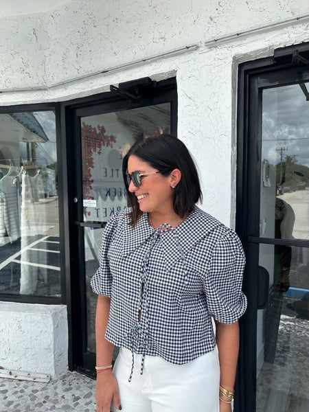 NATASHA GINGHAM BIB COLLAR SHIRT