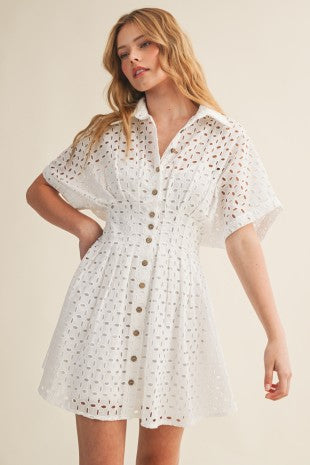 PENELOPE EYELET BUTTON FRONT DRESS