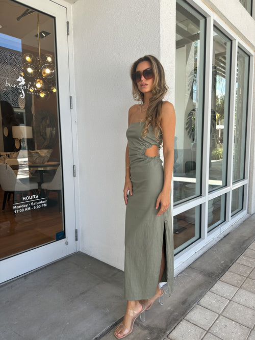 BROCK LINEN TUBE DRESS WITH CUTOUT