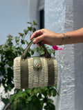 BARCELONA WICKER AND CANVA BAG