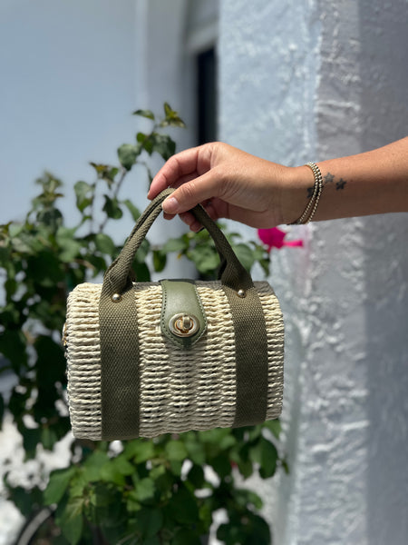 BARCELONA WICKER AND CANVA BAG