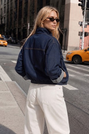 MARIANNE HIGH NECK BOMBER STYLE DENIM JACKET