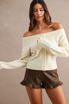 ANGELA OFF SHOULDER LIGHT SWEATER