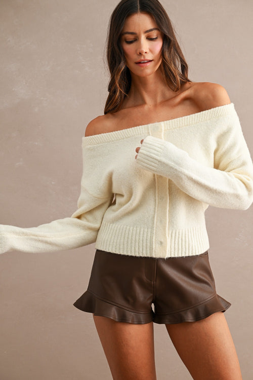 ANGELA OFF SHOULDER LIGHT SWEATER