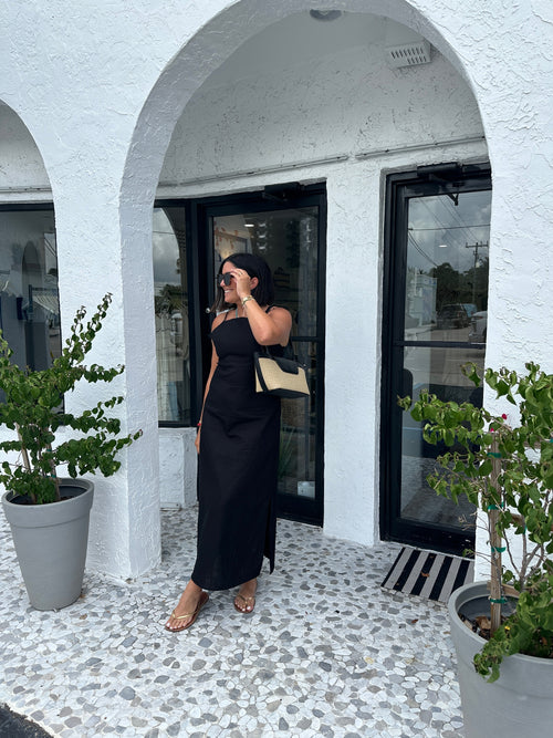 ATHENA BLACK LINEN MAXI DRESS