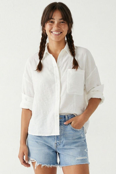 CIARA LINEN BLEND BUTTON DOWN TOP