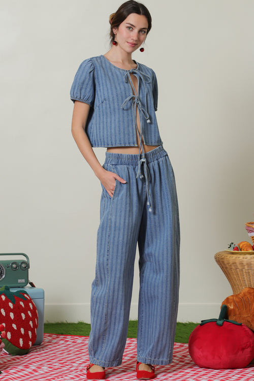 LEXI STRIPED DENIM BARREL PANT