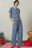 LEXI STRIPED DENIM PUFF SLEEVE TOP