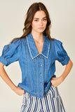 Gaelle Collar Embroidered Denim Button Down Shirt