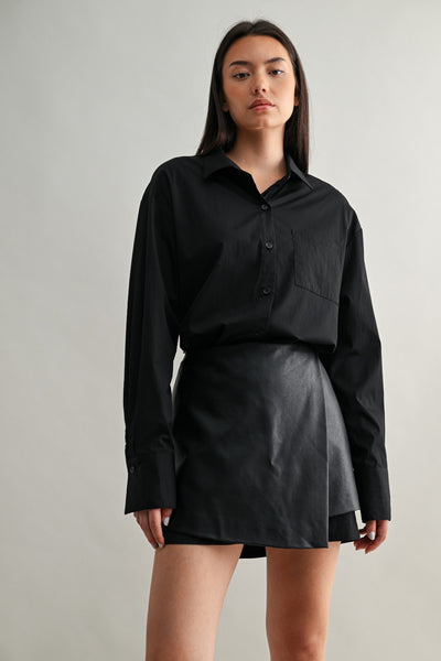 KAIA SOLID SHIRT DRESS AND FAUX LEATHER WRAP SKIRT SET