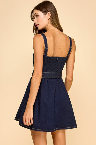 SAYLOR PLEATED DENIM MINI DRESS
