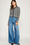 MADDIE TEXTURED STRIPED CROCHET CARDI