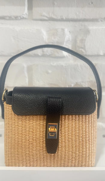 ELISA RAFFIA AND LEATHER BAG