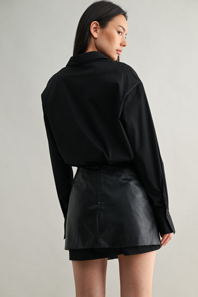 KAIA SOLID SHIRT DRESS AND FAUX LEATHER WRAP SKIRT SET